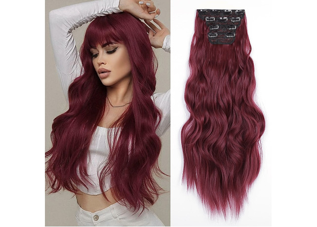 Extensii Clip On Sintetic (super volum) Burgundy, 200 g
