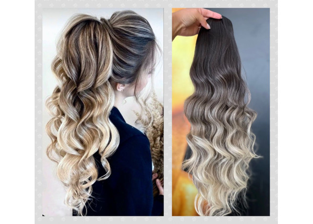 Coada de Par cu snur Balayage saten inchis/ blond natural deschis