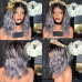 Peruca din par natural short ombre saten foarte inchis /blond grey - ondulata