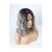 Peruca din par natural short ombre saten foarte inchis /blond grey - ondulata