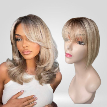 Peruca partiala cu breton Balayage #4 #60